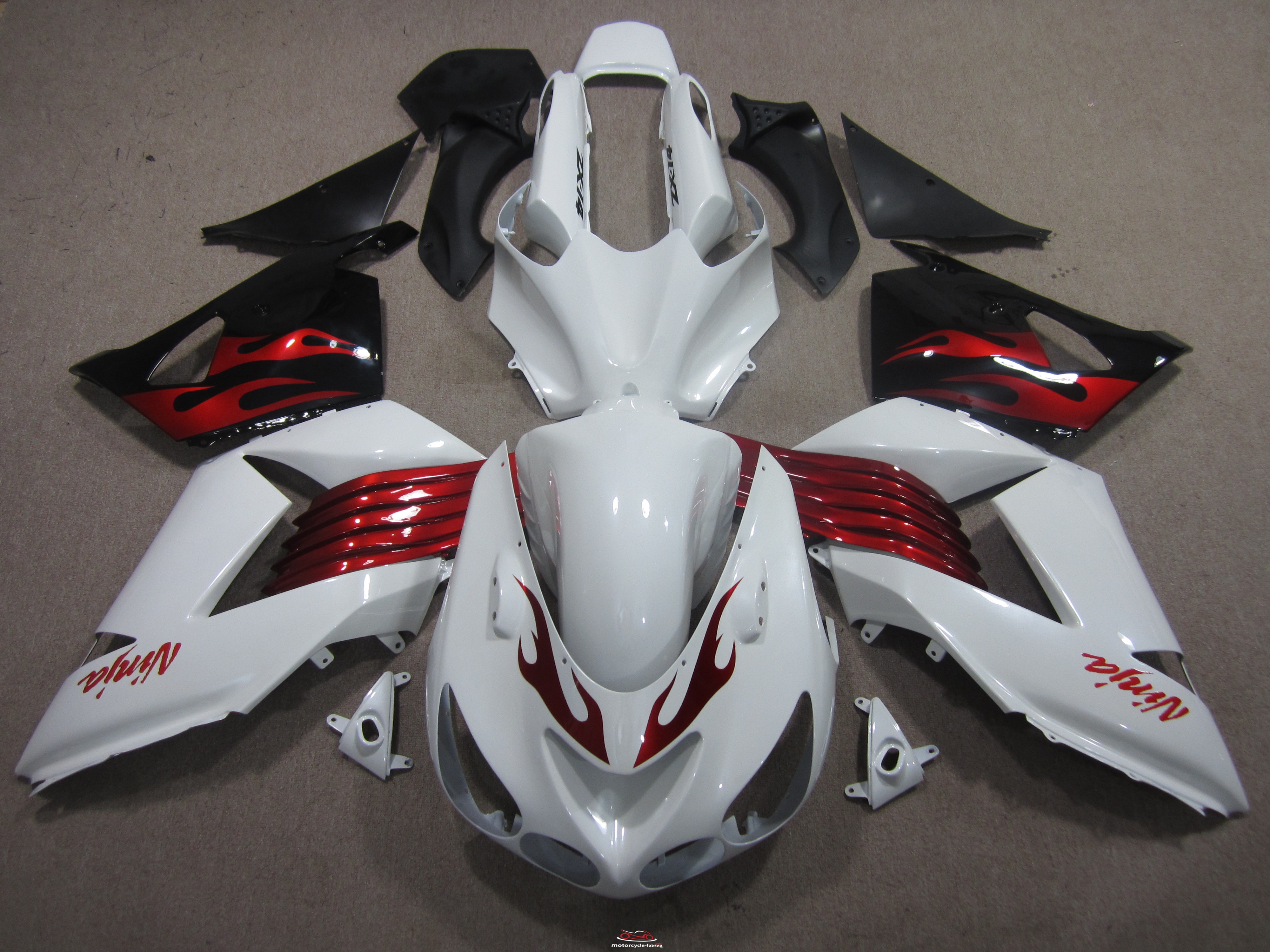 MFS MOTOR - Kawasaki NINJA ZX14R 2006-2011 Injection ABS Fairing - Flame Black, Blue - MFS4164